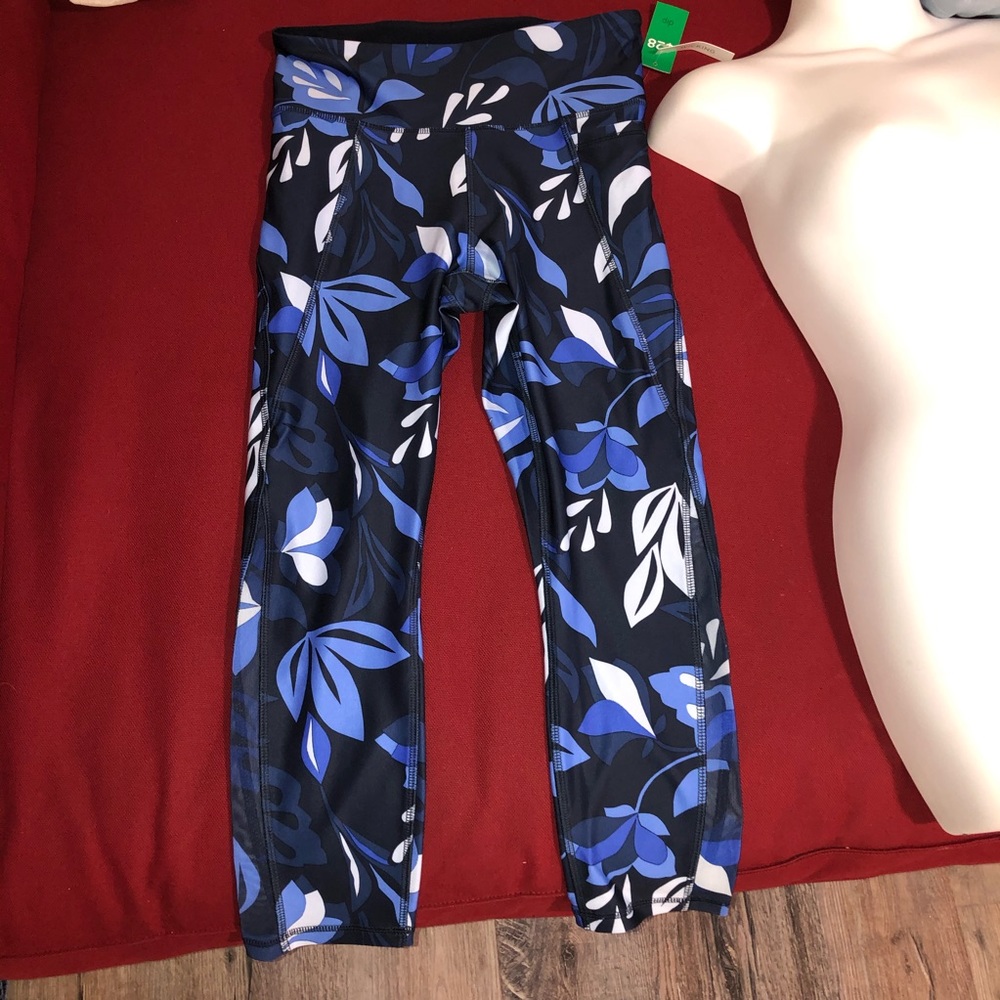 Blue floral yoga workout pants